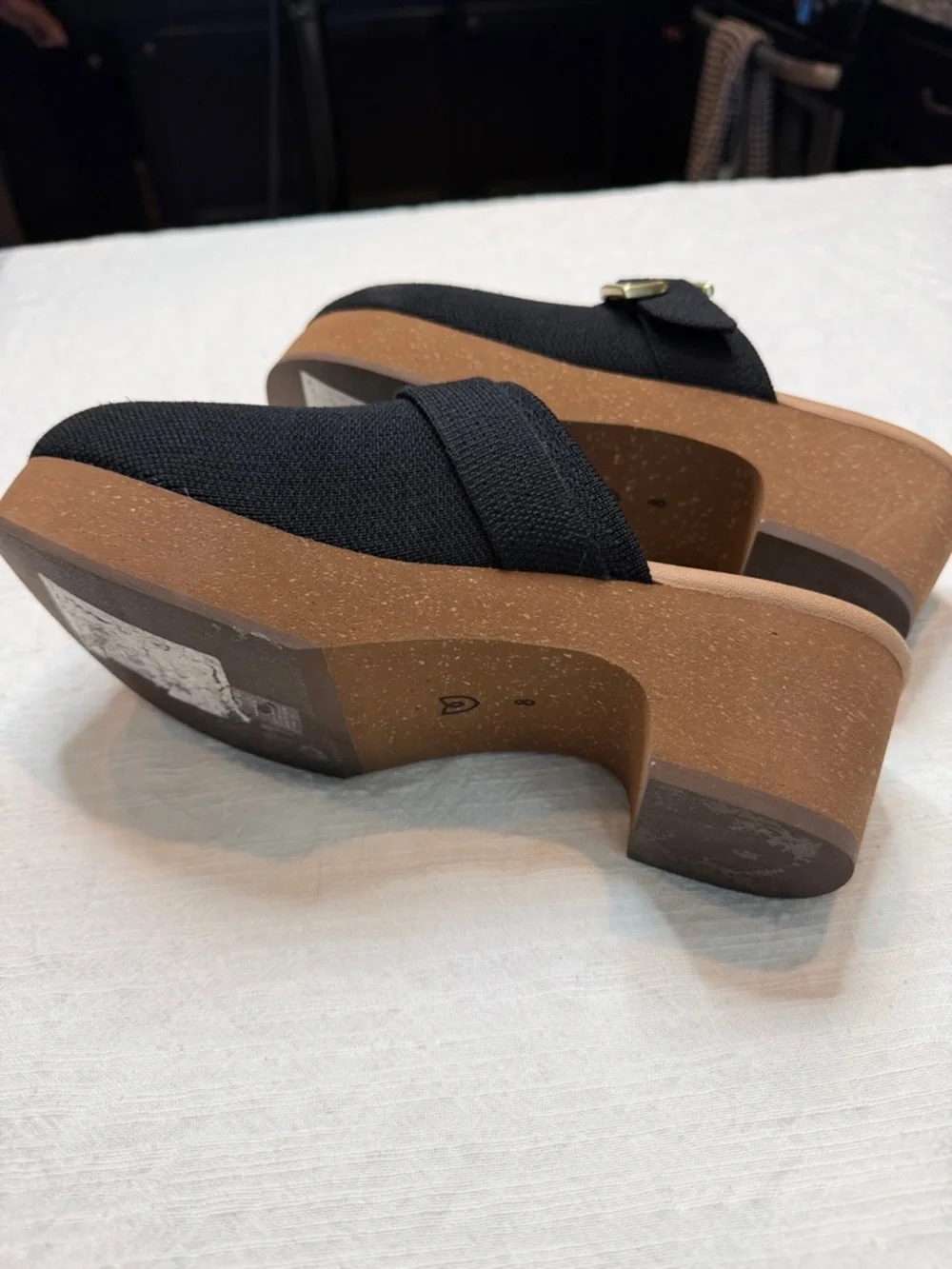 NWOT Rothy's Black Knit Slip-On black Mule with Gold Buckles - Women's size 8 - Picture 7 of 7